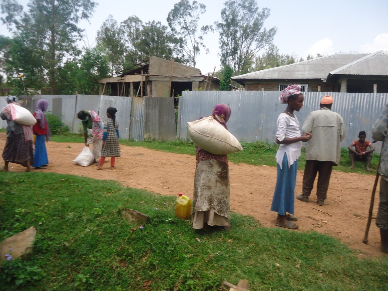 Families carrying food home