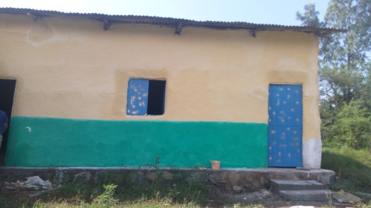 A freshly painted classroom block