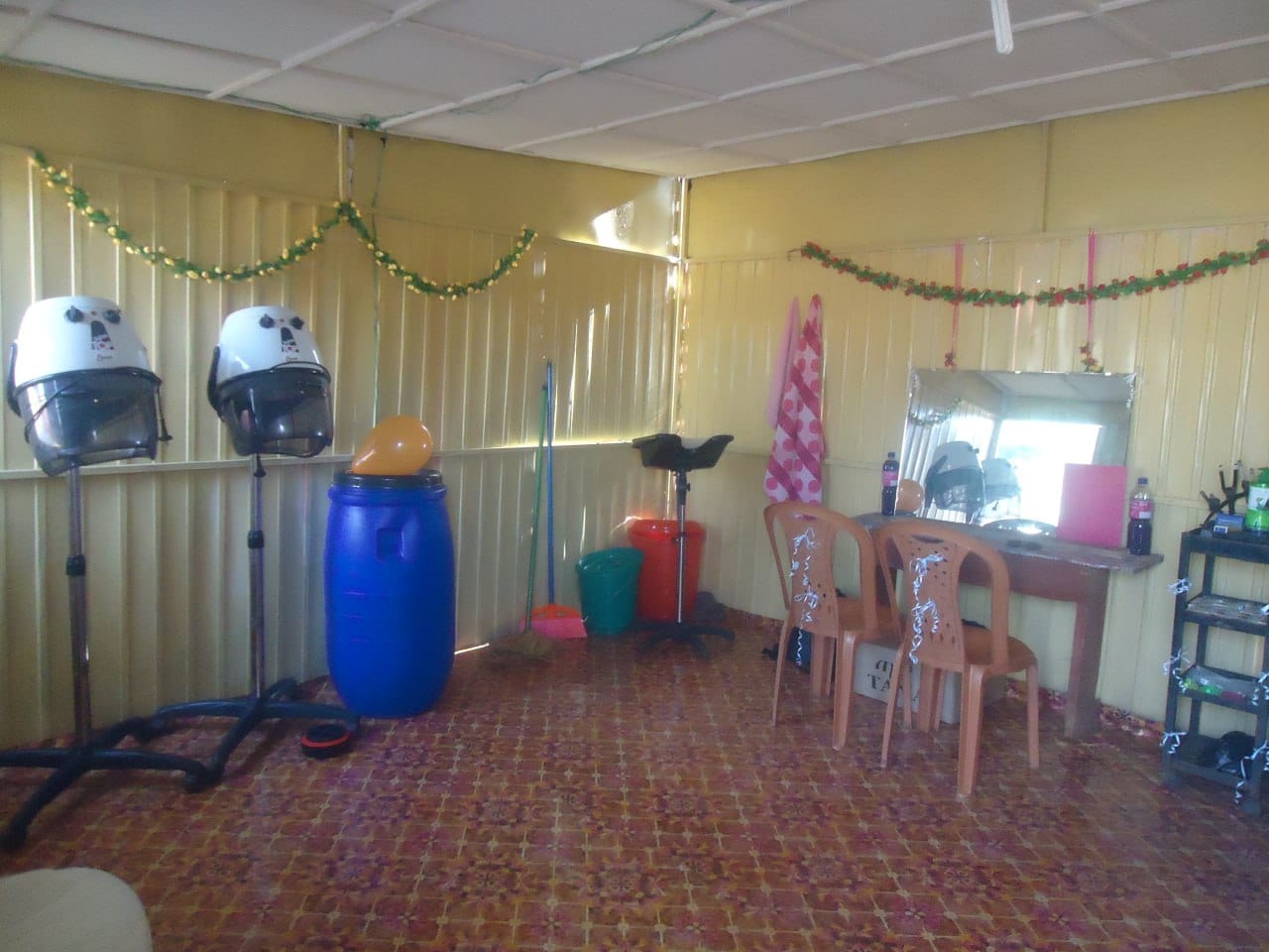 Inside the salon: dryers and mirrors
